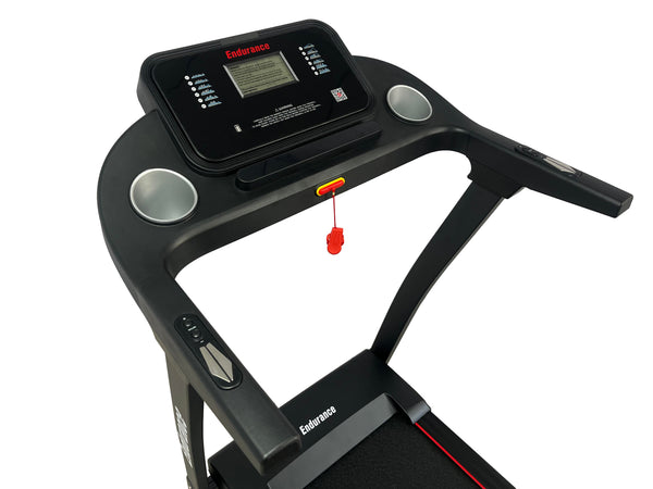 Endurance Marathon Treadmill console with control buttons and safety key